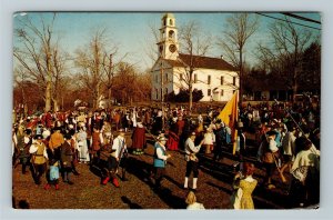 Sudbury MA- Massachusetts, Militia Men, Gathering on Common, Chrome Postcard