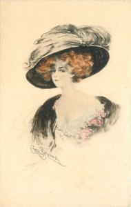 Postcard C-1910 Pretty Woman wearing big hat artist impression 22-13516