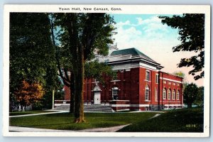 New Canaan Connecticut CT Postcard Town Hall Building Exterior View Trees 1920