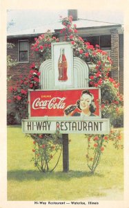 Waterloo Illinois Hi-Way Restaurant, Coca Cola Sign, Vintage Postcard U18086
