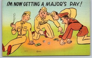 Vintage Saucy Cartoon Humor Postcard - US Army - Gambling With The Major