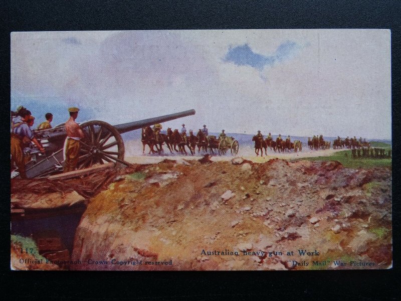 WW1 AUSTRALIAN HEAVY GUN AT WORK Official Daily Mail War Postcard Series 15