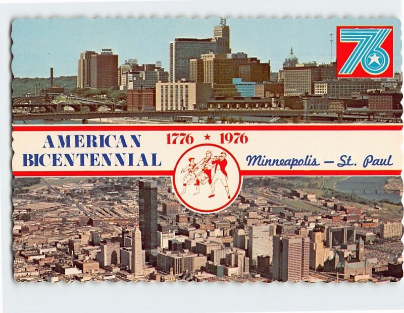 Postcard Skyline View of St. Paul & Aerial View of Minneapolis Minnesota USA