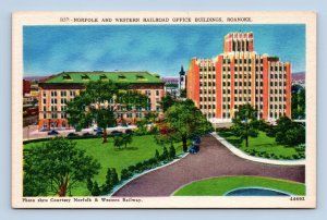 Norfolk and Western Railroad Buildings Roanoke VA UNP Linen Postcard P6