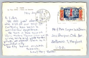 1964   Eiffel Tower  Paris  France   Postcard