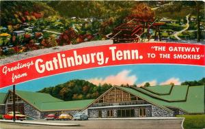 Greetings from Gatlinburg Tennessee TN old cars Pi Beta Phi Settlement Postcard