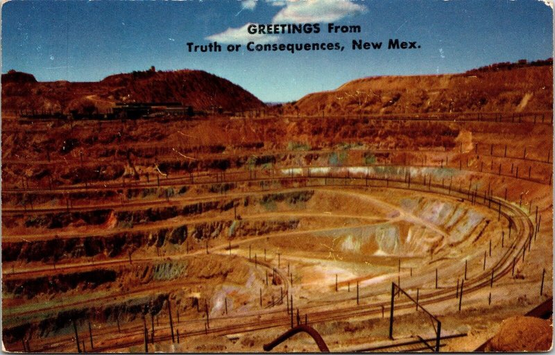 Greetings Truth Or Consequence Santa Rita New Mexico Mine Chrome Postcard