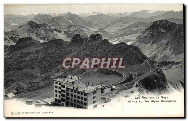 Old Postcard The Rocks Baye and views of the Bernese Alps