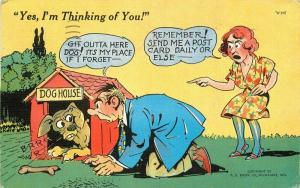 Comic Humor Dog House 1940s Ray Walters Postcard linen 2774