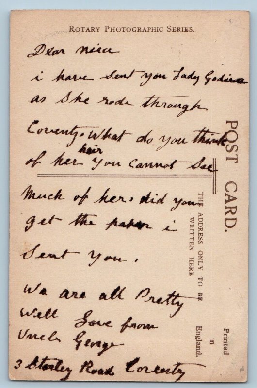 Girl Riding Horse Postcard RPPC Photo La Milo As Lady Godiva At Coventry c1910's