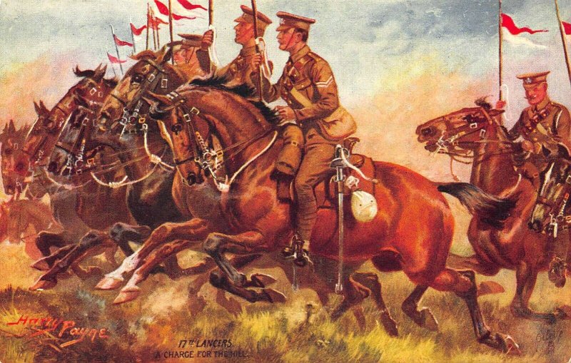 17th Lancers A Charge From The Hill Harry Payne Tuck Postcard