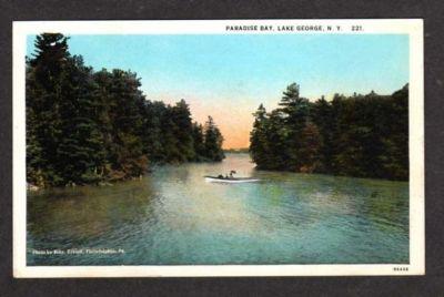 NY Paradise Bay LAKE GEORGE NEW YORK Postcard PC Boat