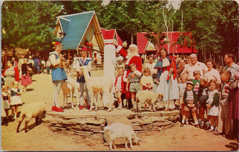 Santa Claus and Helpers North Pole NY Christmas Goats Children 1954 Postcard H17 