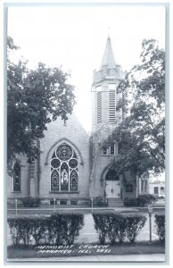 c1950's Methodist Church Scene Street Marengo Illinois IL RPPC Photo Postcard