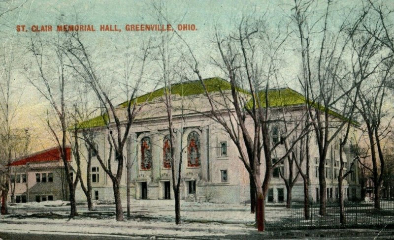 C.1905-10 St. Clair Memorial Hall Greenville, Ohio Vintage Postcard P19