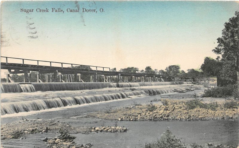 G89/ Canal Dover Ohio Postcard 1910 Sugar Creek Falls Bridge Tuscarawas 