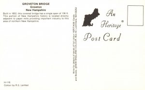 Postcard Groveton Covered Bridge Single Span Paper Mills Adjacent New Hampshire