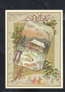 TOLEDO OHIO WOOLSON SPICE COMPANY LION WINTER SNOW VICTORIAN TRADE CARD