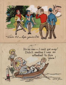 Boat Sailing Sexy Suspenders Ladies Mad Men 2x Old Grin Series Comic Postcard s