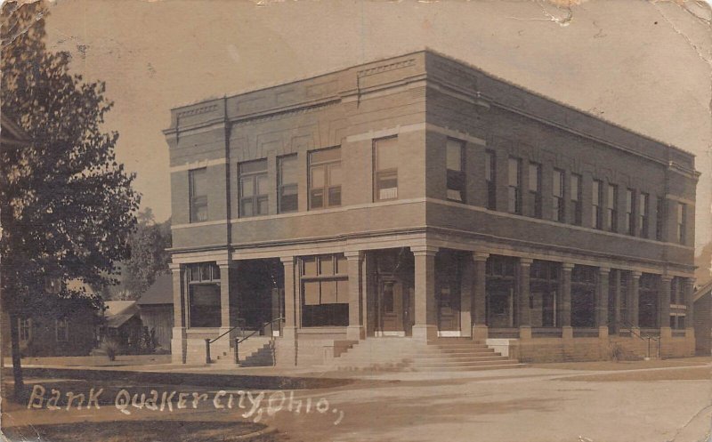ZC1/ Quaker City Ohio RPPC Postcard c10 Bank Building Guernsey County 115