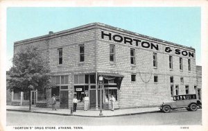 Athens Tennessee Horton's Drug Store Sky Tinted Vintage Postcard U6749