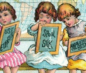 1880s-90s Victorian Trade Cards Girls  Puppies Globe Chalk Tablets Lot Of 2 P206