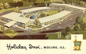 MOLINE, Illinois IL  HOLIDAY INN MOTEL  Roadside  c1960's Artist View Postcard