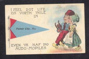 FOREST CITY MISSOURI MO. BLUE PENNANT DUTCH CHILDREN VINTAGE POSTCARD