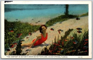 Silver Springs Florida 1940s Postcard Tempter Pretty Girl Underwater Fairyland