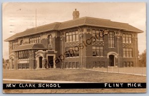 K47/ Flint Michigan RPPC Postcard c1910 New Clark School Building 202
