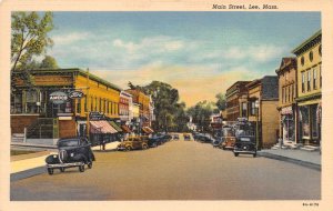 Lee Massachusetts Main Street Gas Station and Shops Vintage Postcard U791