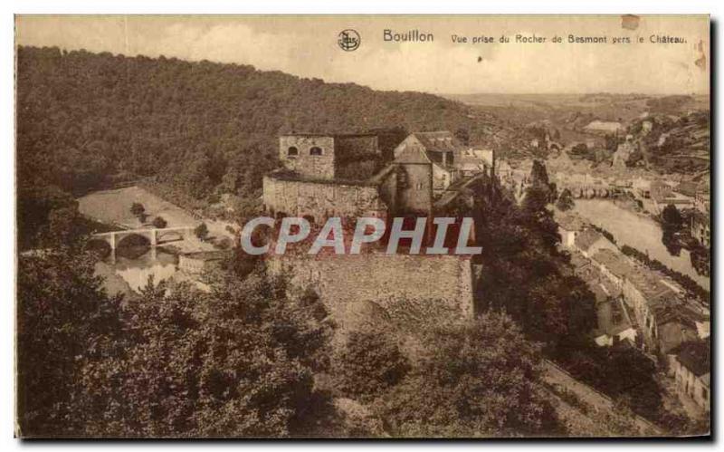 Old Postcard Bouillon View Taking the Rock of Besmont to the Chateau