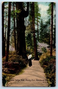 Vancouver BC Canada Postcard Along Tatlow Walk Stanley Park Woman Scene 1912