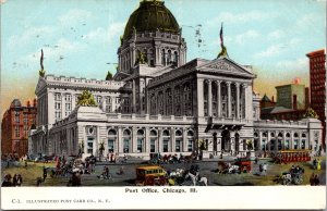 Vtg Chicago Illinois IL Post Office Street View 1907 Old Antique Postcard