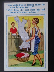 Donald McGill Postcard YOUR NIGHT DRESS HAS SEEN SOME UPS & DOWNS.....c1950's