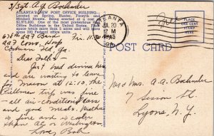 US Post Office Atlanta Georgia GA Linen Postcard Cancel  New Office Unposted 