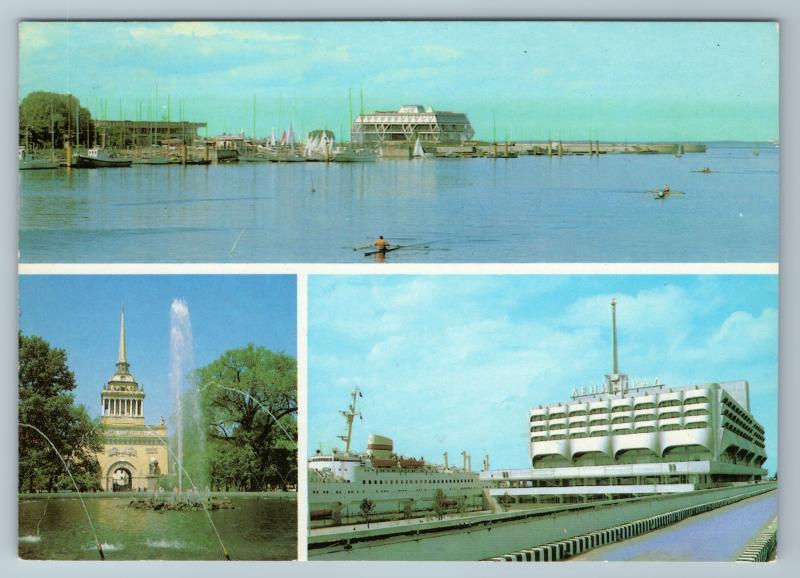 Leningrad Multi View of port River Station Yacht Club Sheep Unused USSR Postcard