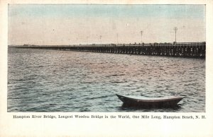 Vintage Postcard Hampton River Bridge Longest Wooden 1 Mile Long New Hampshire