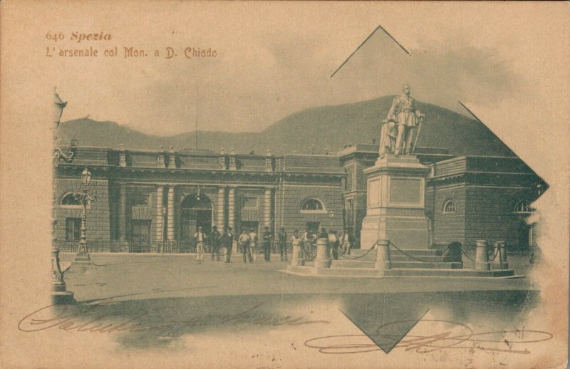 Italy Spezia L'arsenale col Mon a D. Chiodo Italia Vintage Postcard 03.06 