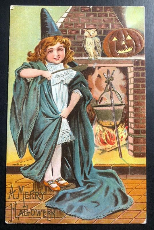 1909 Perú NE EE. UU. tarjeta Postal cubierta de PPC Halloween Bruja poco y con dibujo de búho 