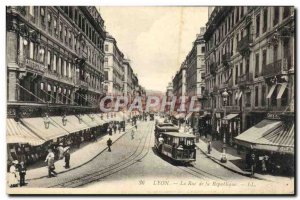 Postcard Old Tram Train Lyon Rue de la Republique