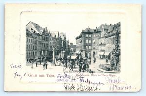 Postcard Germany Gruss aus Trier Hauptmarkt 1903 Cancel to New York USA J13