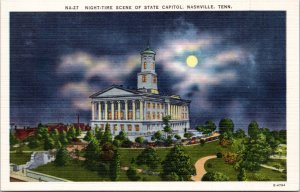 Postcard TN Nashville - Night-Time Scene of State Capitol