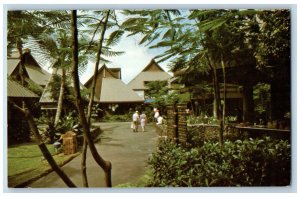 Hilo Hawaii HI Postcard The Market Place Waiakea Resort Village Scene 1970 Trees