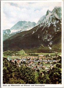 Postcard Germany Mittenwald with Worner and Viererspitze