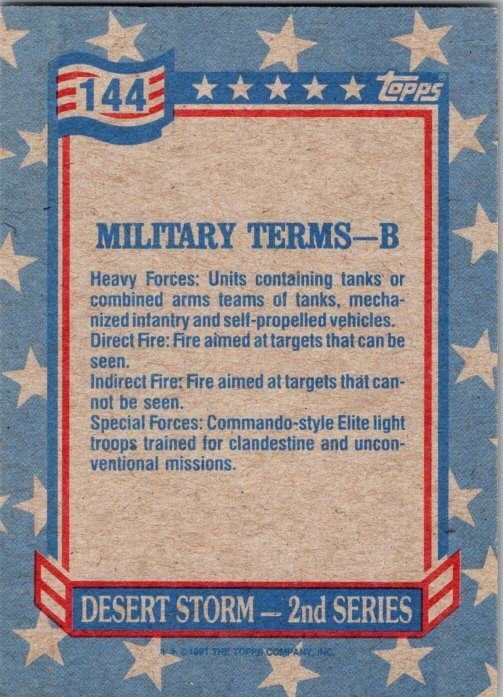 Military 1991 Topps Dessert Storm Card Military Terms B sk21357