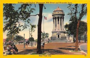 NY, New York City SOLDIERS & SAILORS MONUMENT~CIVIL WAR  c1940's Linen Postcard