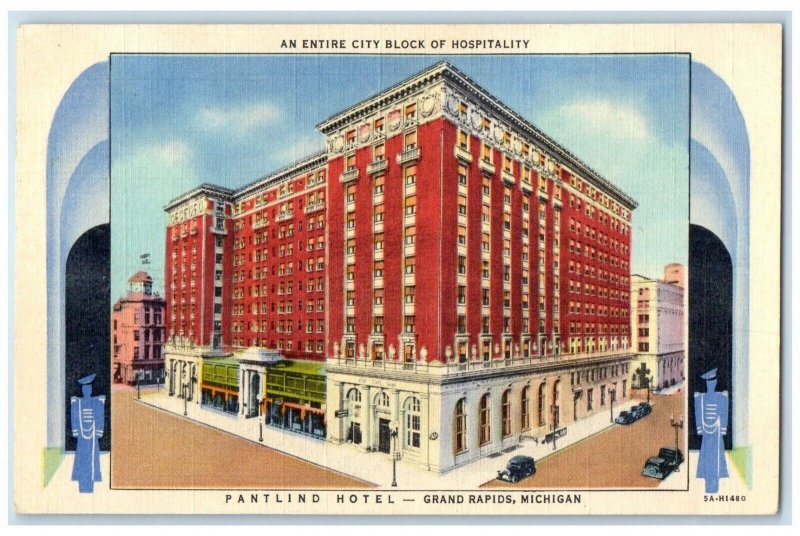 1953 Entire City Block Hospitality Pantlind Hotel Grand Rapids Michigan Postcard