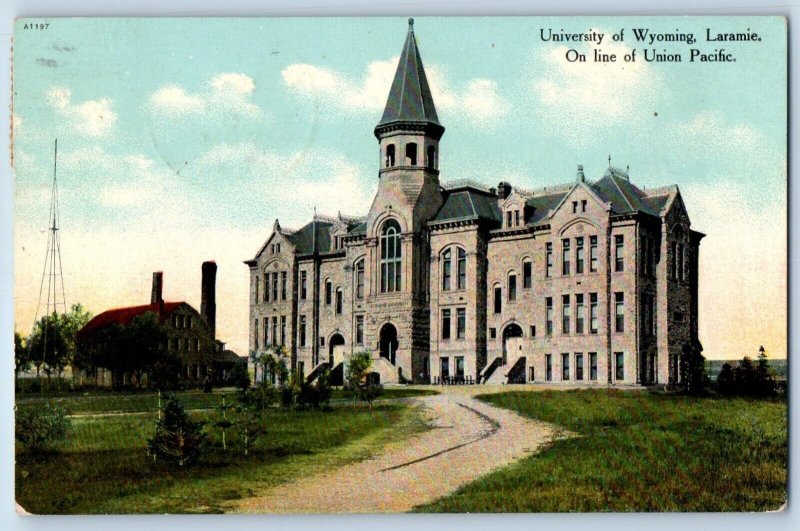 Laramie Wyoming Postcard University Union Pacific Exterior Building 1915 Vintage