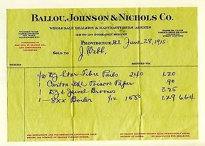 1915 Ballou, Johnson & Nichols Co Billhead, Providence, Rhode Island/RI